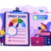 Opt moduri de a vă îmbunătăți scorul de credit în 2021 Tiny people analysts evaluating ability of prospective debtor to pay the debt. Credit rating, credit risk control, credit rating agency concept. Bright vibrant violet vector isolated illustration